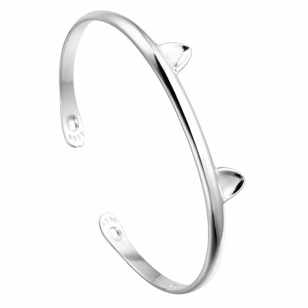 Real 925 Cute Kitty Cat Ear Paw Bracelet