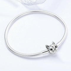 Real 925 Sterling Silver Dog Head Charm Bracelet