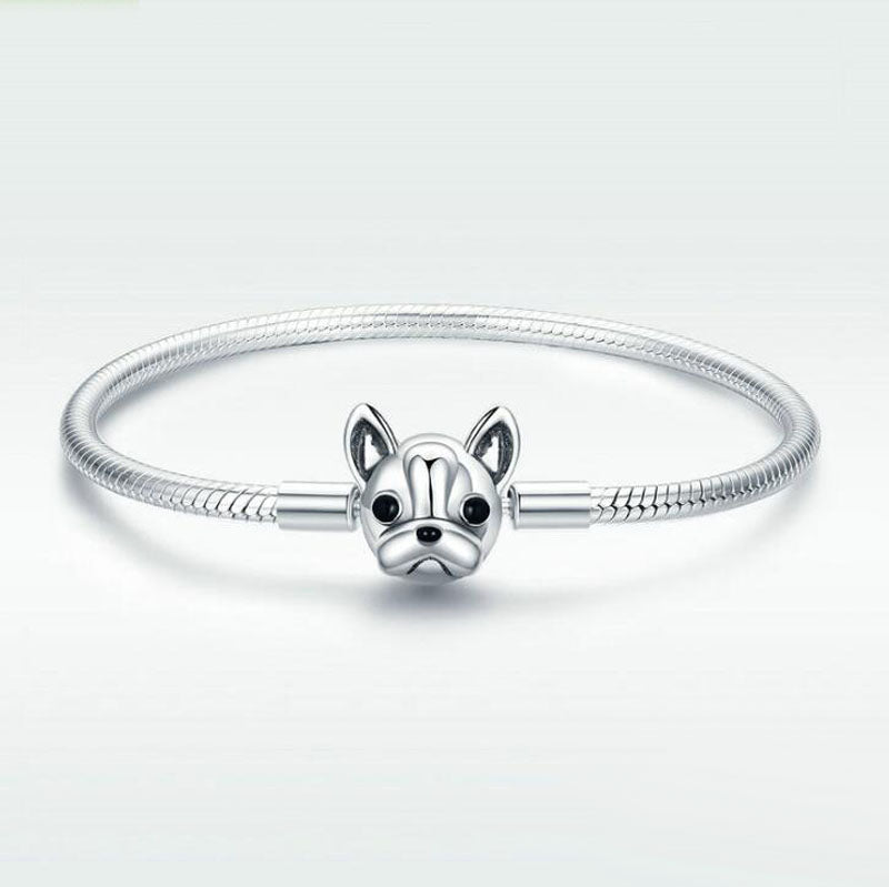 Real 925 Sterling Silver Dog Head Charm Bracelet