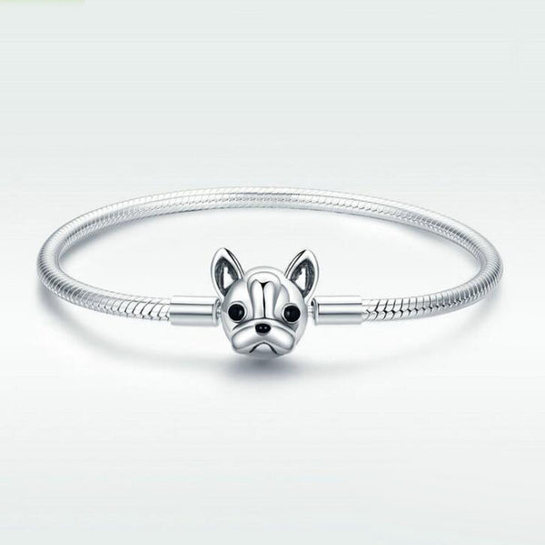 Real 925 Sterling Silver Dog Head Charm Bracelet