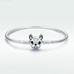 Real 925 Sterling Silver Dog Head Charm Bracelet