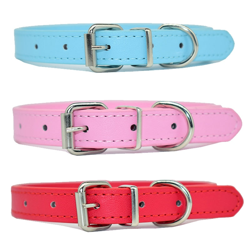 12 Color Adjustable Leather Pet Collar